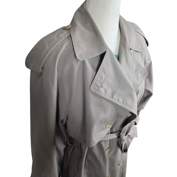 Vintage Towne London Fog Trench Coat Double Breasted Classic Size10 Belted Lined - Picture 4 of 13